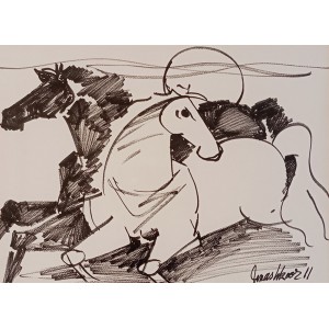 Mashkoor Raza, 11 x 15 Inch, Pen And Ink On Paper, Horse Painting, AC-MR-749
